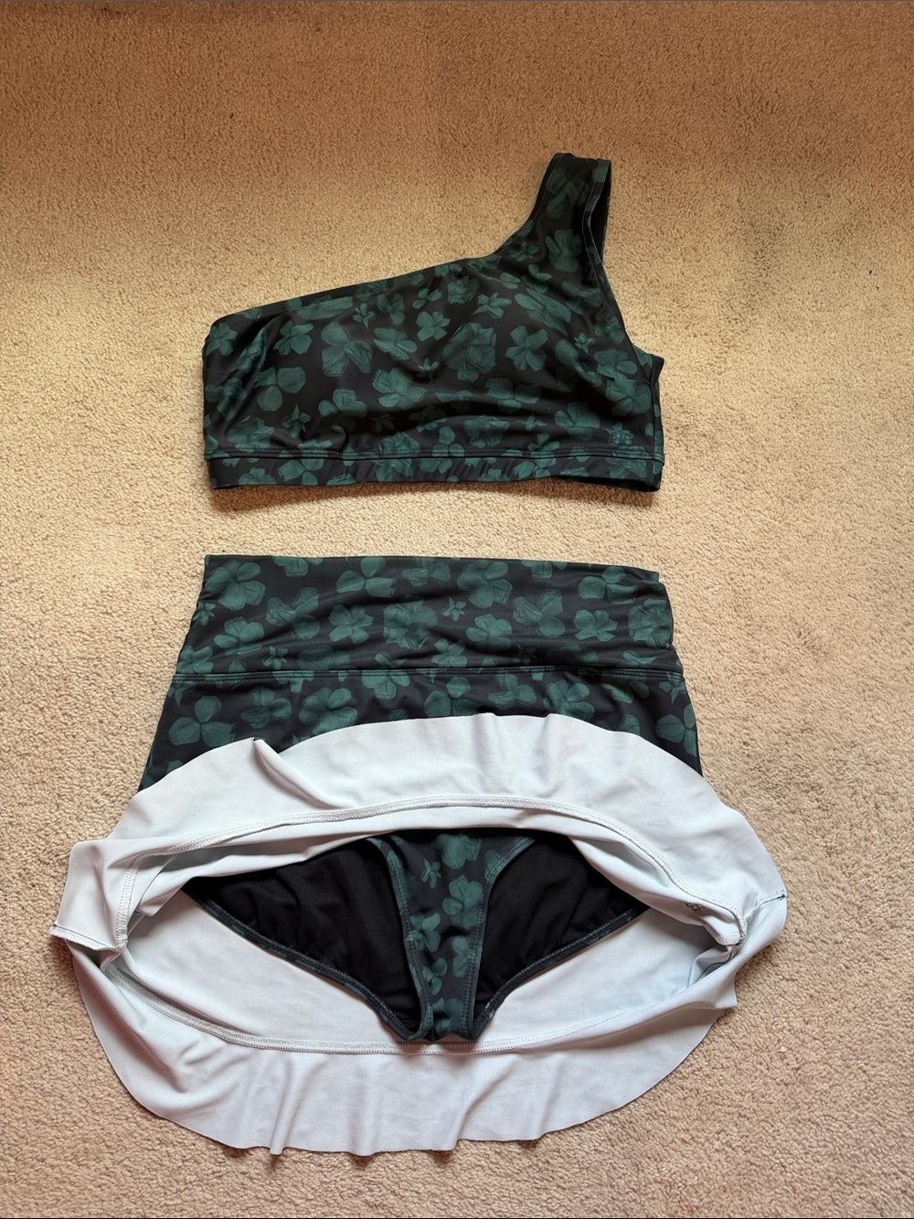 Albion Fit Asymmetric Floral Green Bikini Top and Skirt Set - Picture 4 of 5